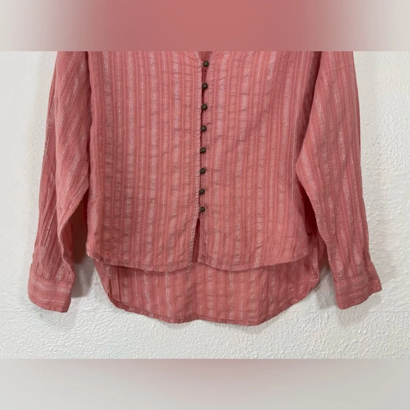 Anthropologie Pilcro Tavi Pink Silver Metallic Stripe Button Down Shirt Blouse - Picture 6 of 13